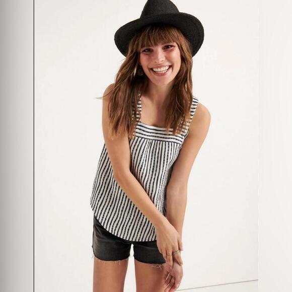 Lucky Brand Navy & White Striped Square Neck Sleeveless Tank Top- Size Medium - Picture 3 of 9